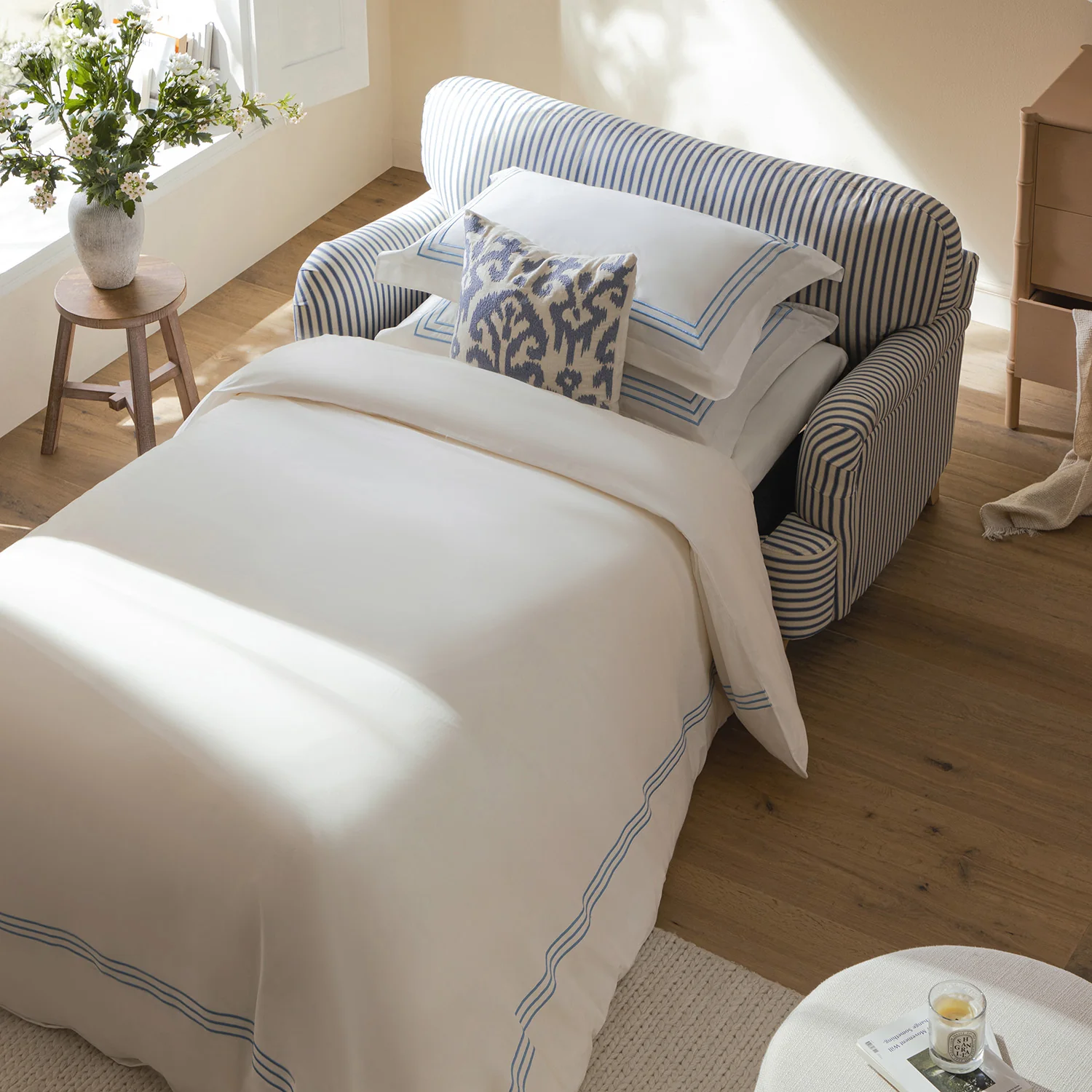 Daphnis Blue Striped Linen Blend Fabric Sofa Bed, Loveseat - Image 6