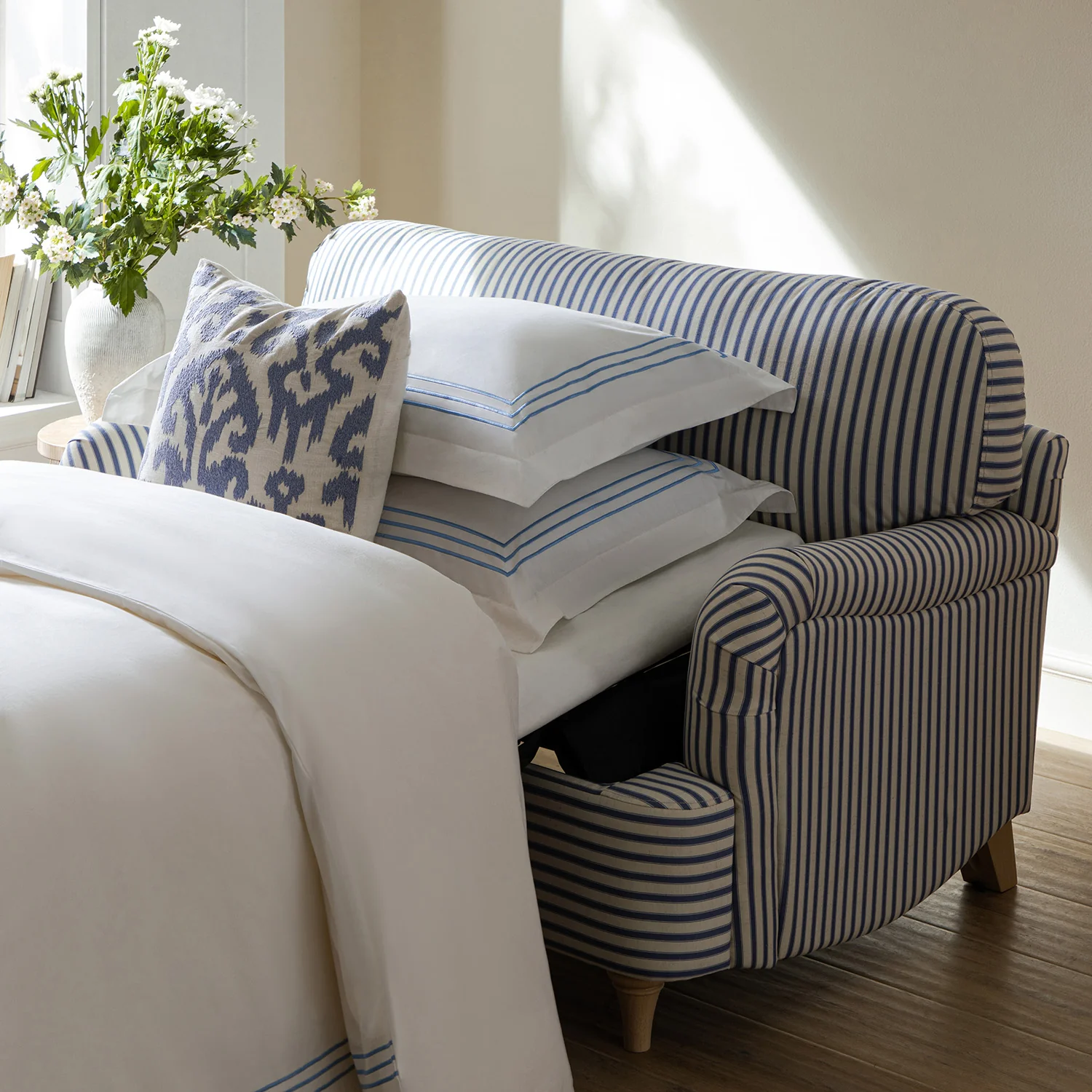 Daphnis Blue Striped Linen Blend Fabric Sofa Bed, Loveseat - Image 7