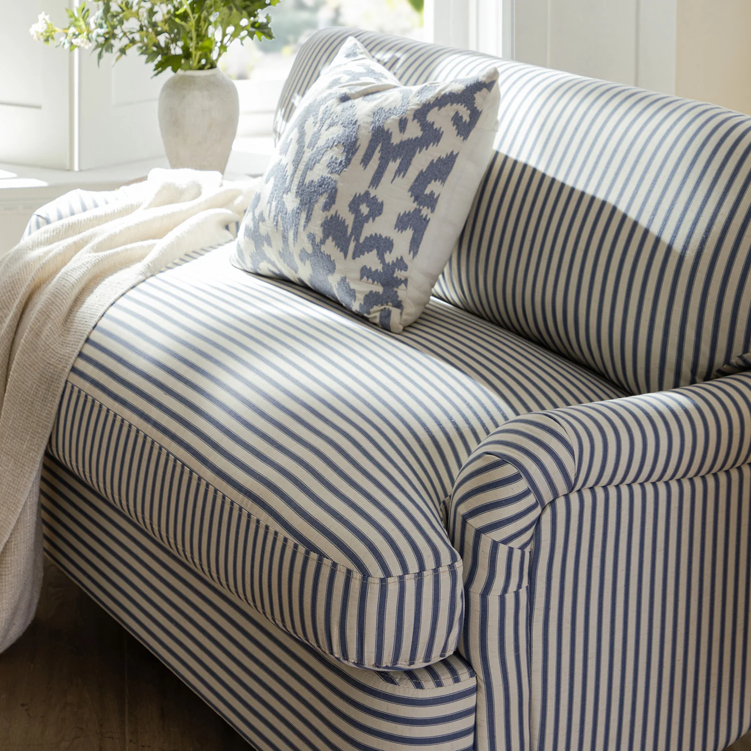 Daphnis Blue Striped Linen Blend Fabric Sofa Bed, Loveseat - Image 8