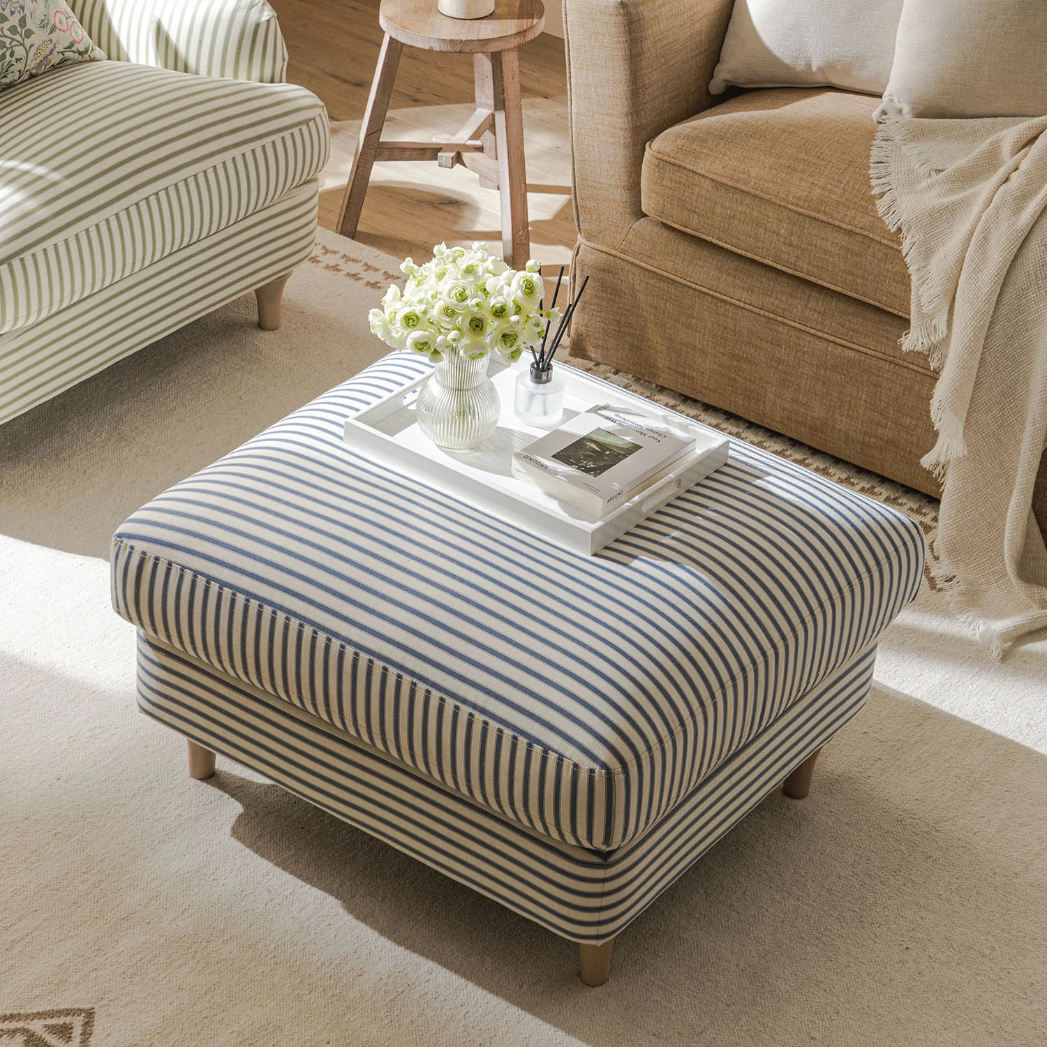 Daphnis Blue Striped Linen Blend Footstool - Image 3