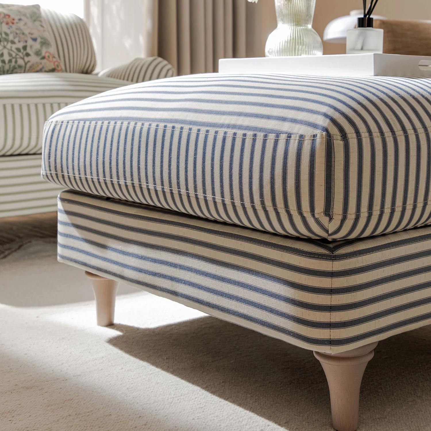 Daphnis Blue Striped Linen Blend Footstool - Image 4