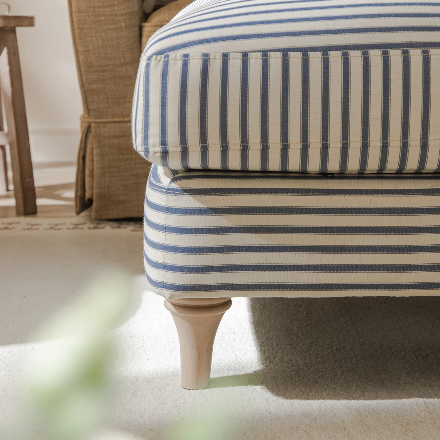 Daphnis Blue Striped Linen Blend Footstool - Image 5