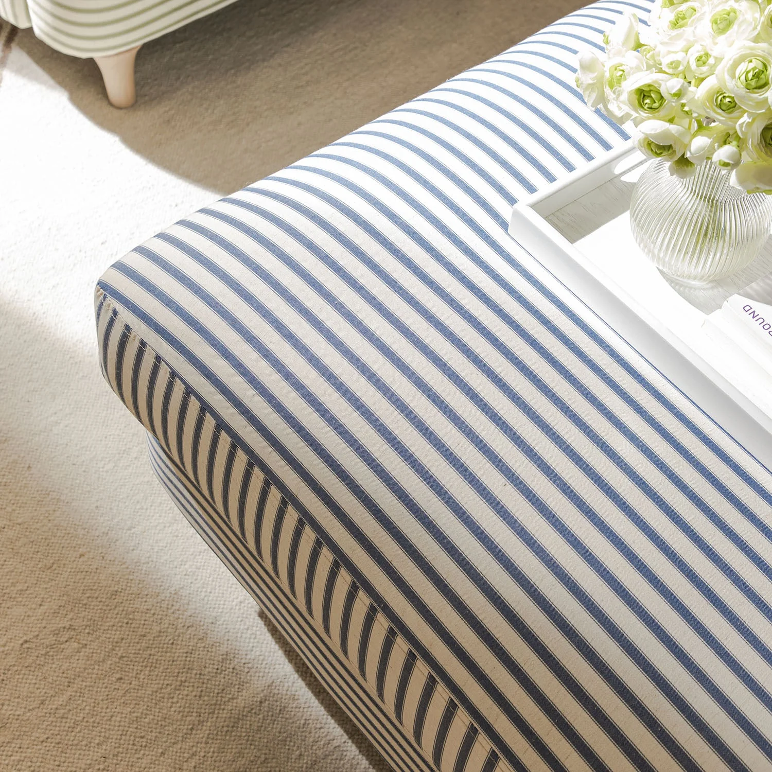 Daphnis Blue Striped Linen Blend Footstool - Image 6