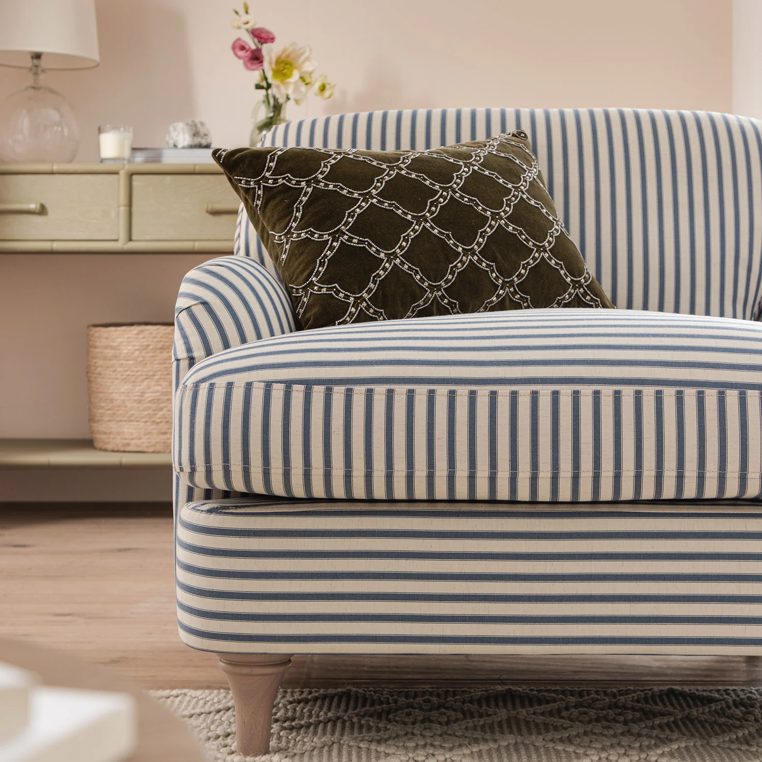 Daphnis Blue Striped Linen Blend Sofa, 1-Seater - Image 4