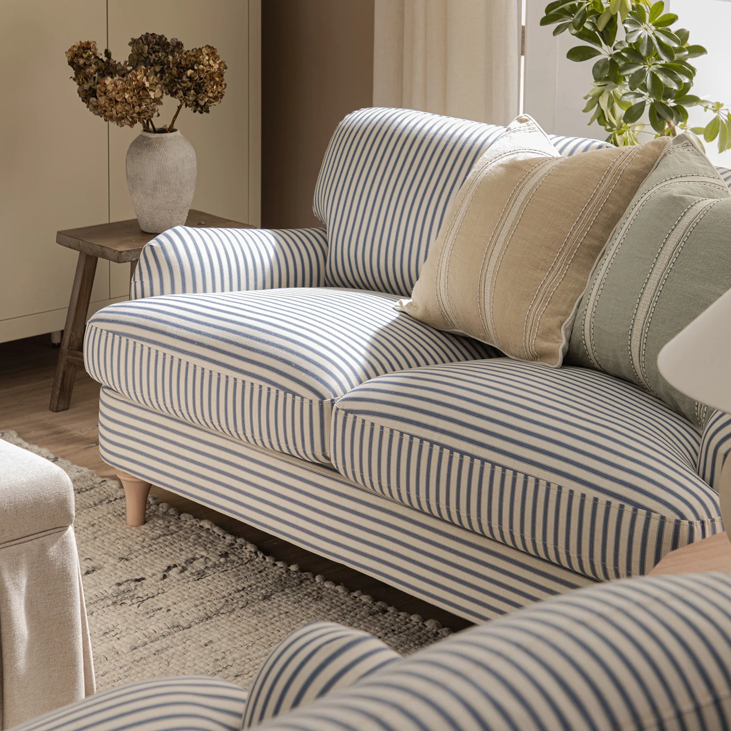 Daphnis Blue Striped Linen Blend Sofa, 2-Seater - Image 3