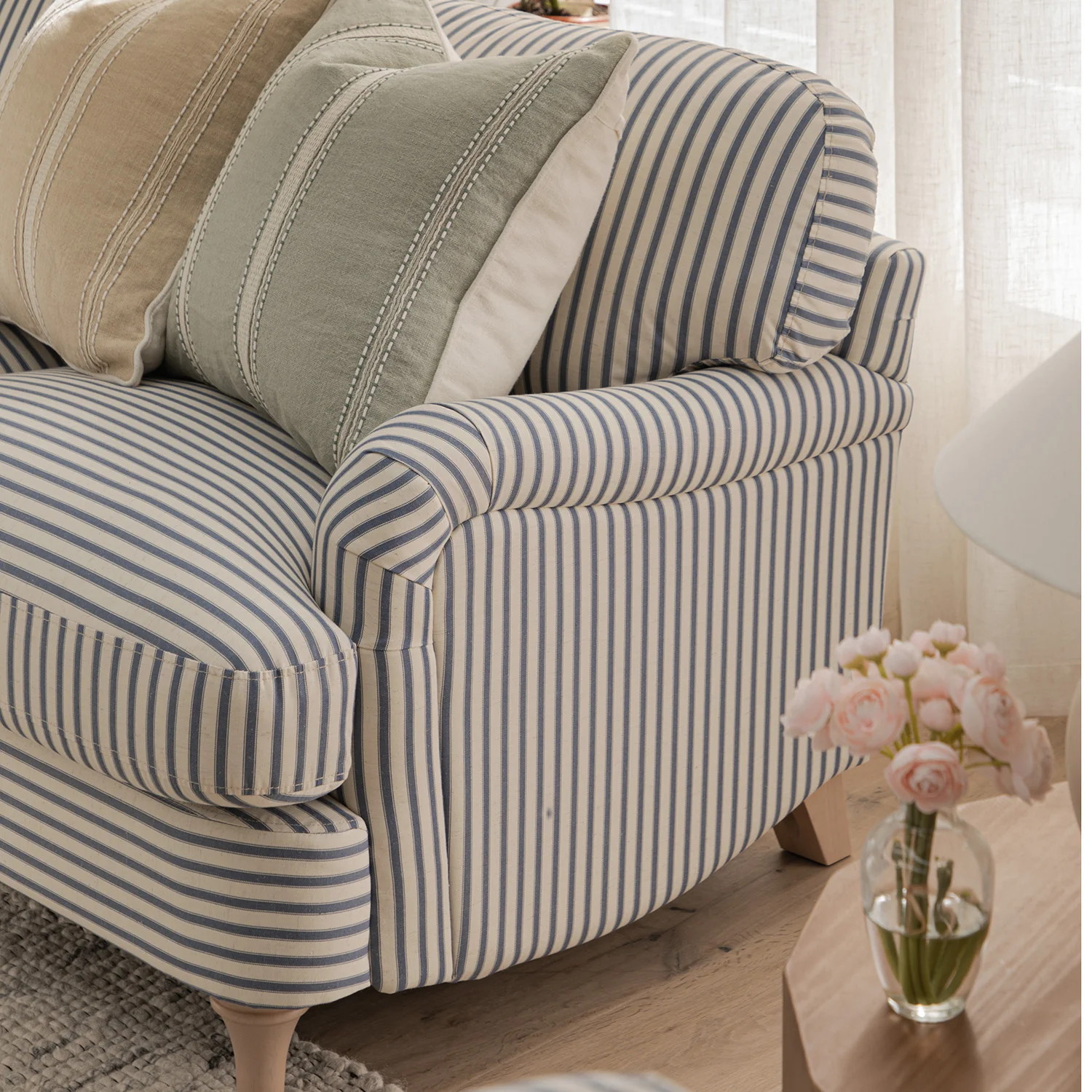 Daphnis Blue Striped Linen Blend Sofa, 2-Seater - Image 6