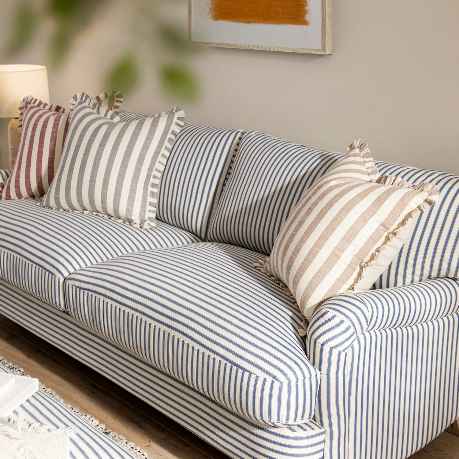 Daphnis Blue Striped Linen Blend Sofa, 3-Seater - Image 3