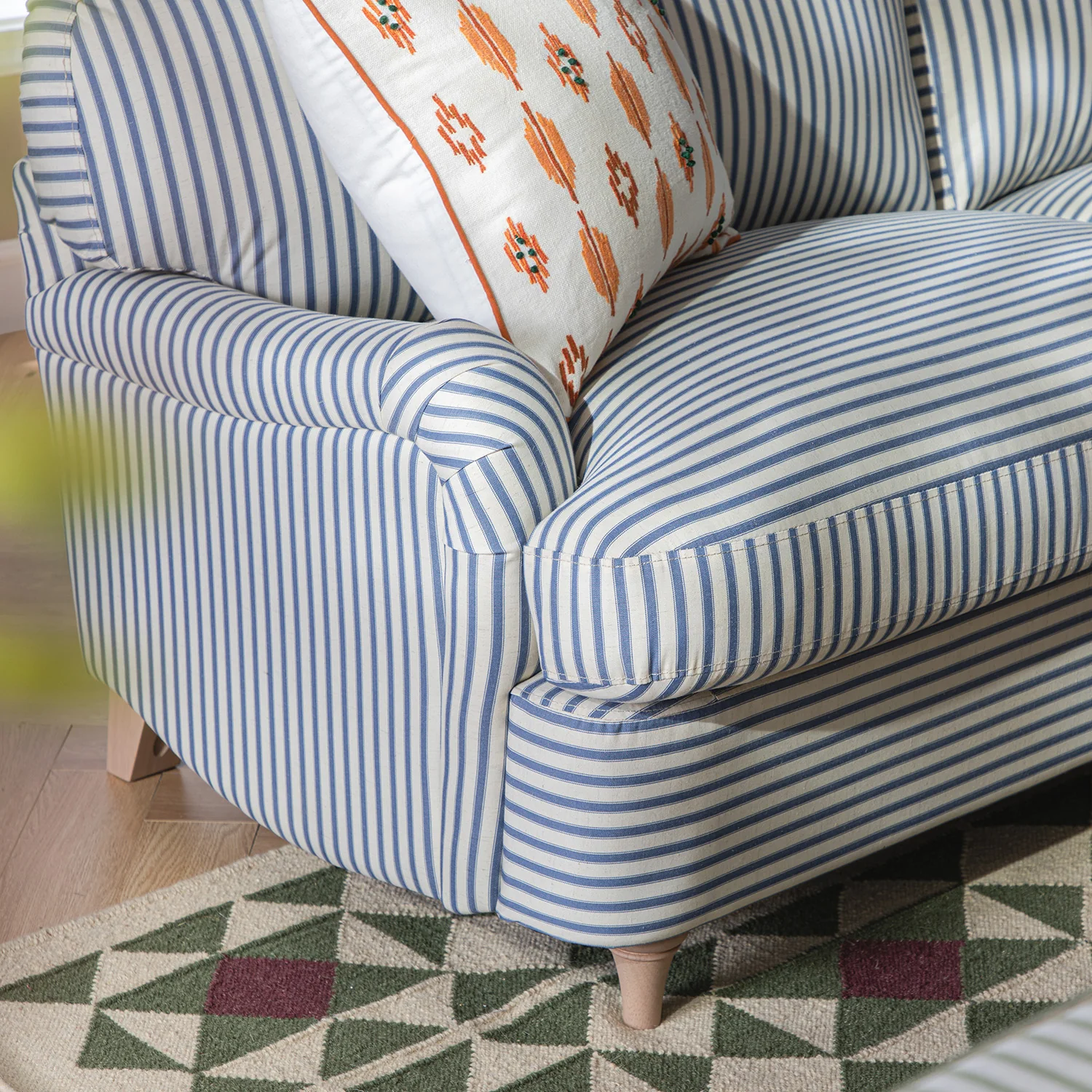 Daphnis Blue Striped Linen Blend Sofa Bed, Large 3-Seater - Image 10