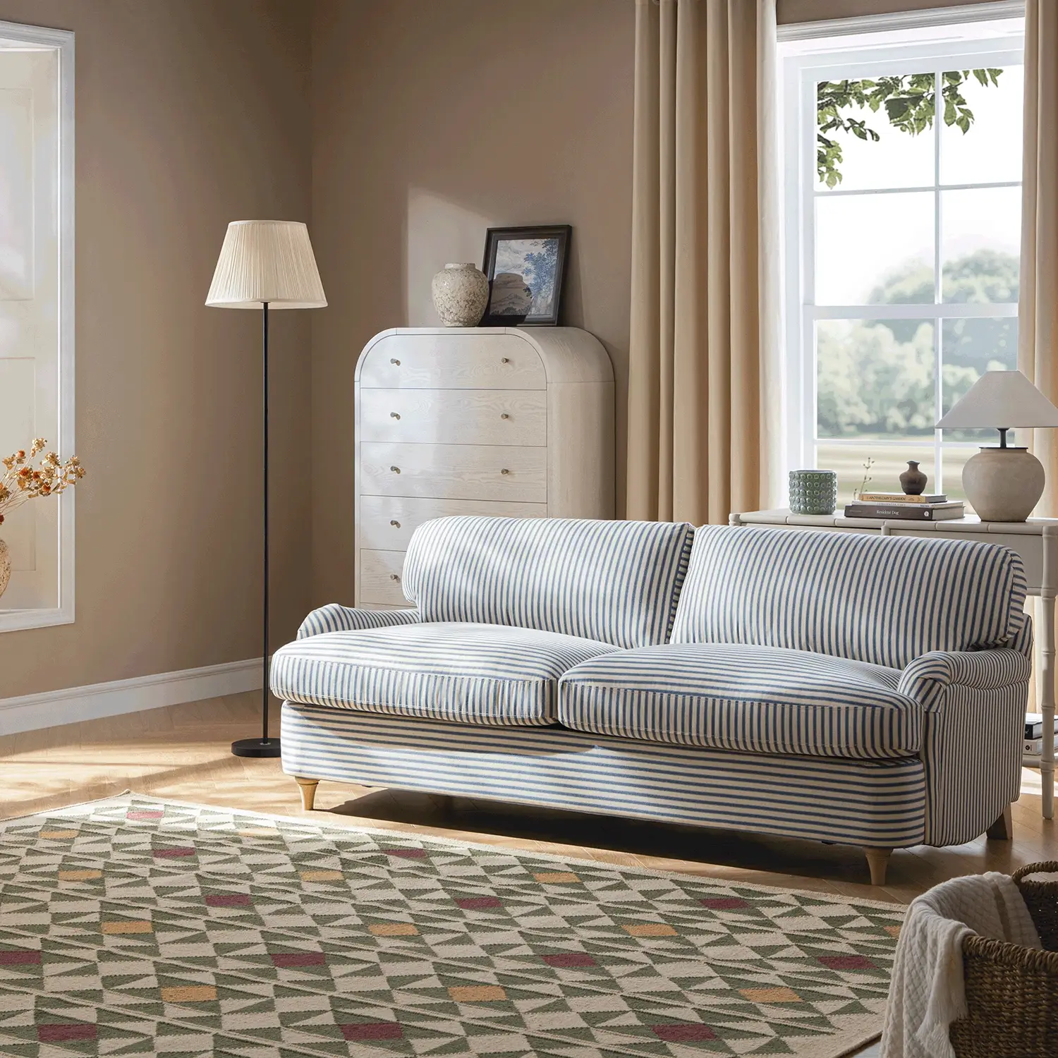 Daphnis Blue Striped Linen Blend Sofa Bed, Large 3-Seater - Image 3