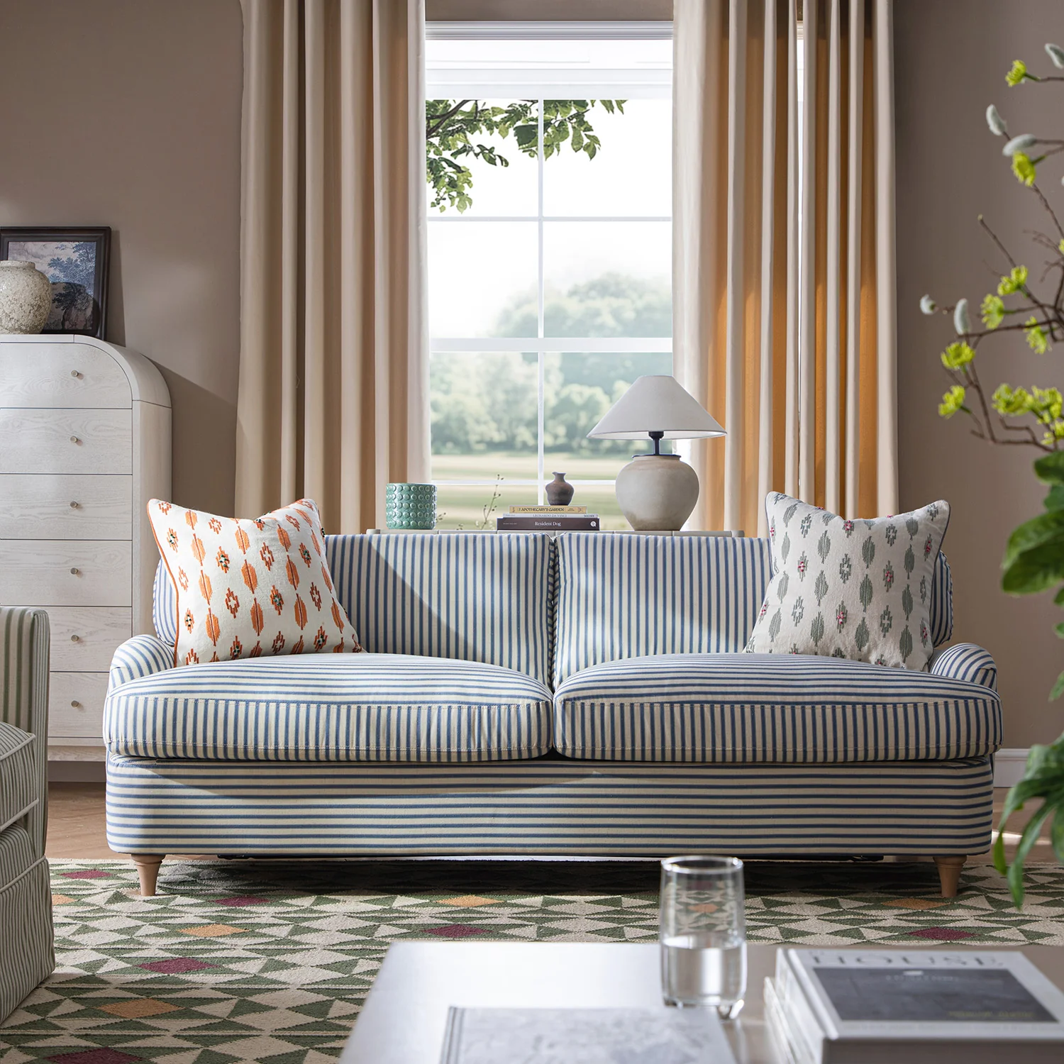 Daphnis Blue Striped Linen Blend Sofa Bed, Large 3-Seater - Image 5