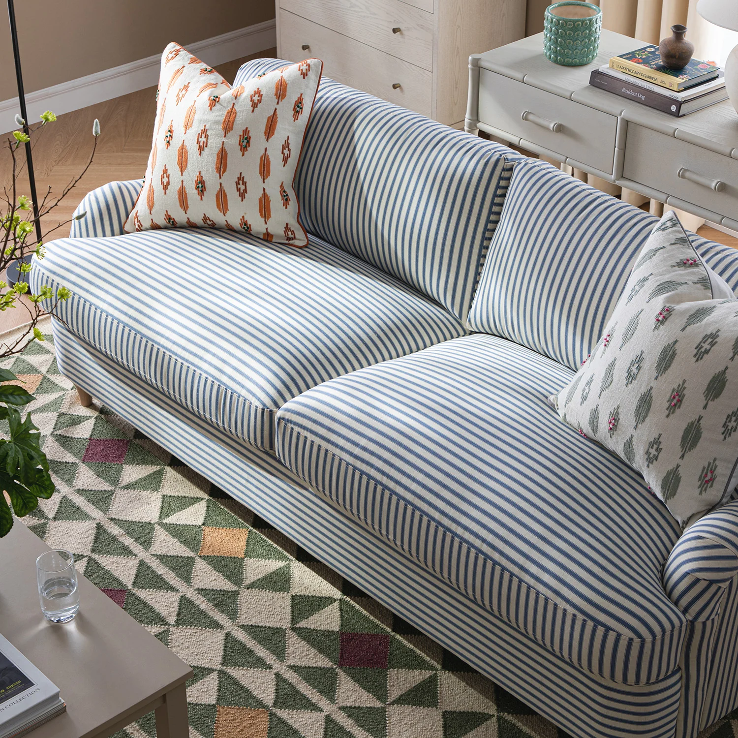 Daphnis Blue Striped Linen Blend Sofa Bed, Large 3-Seater - Image 7