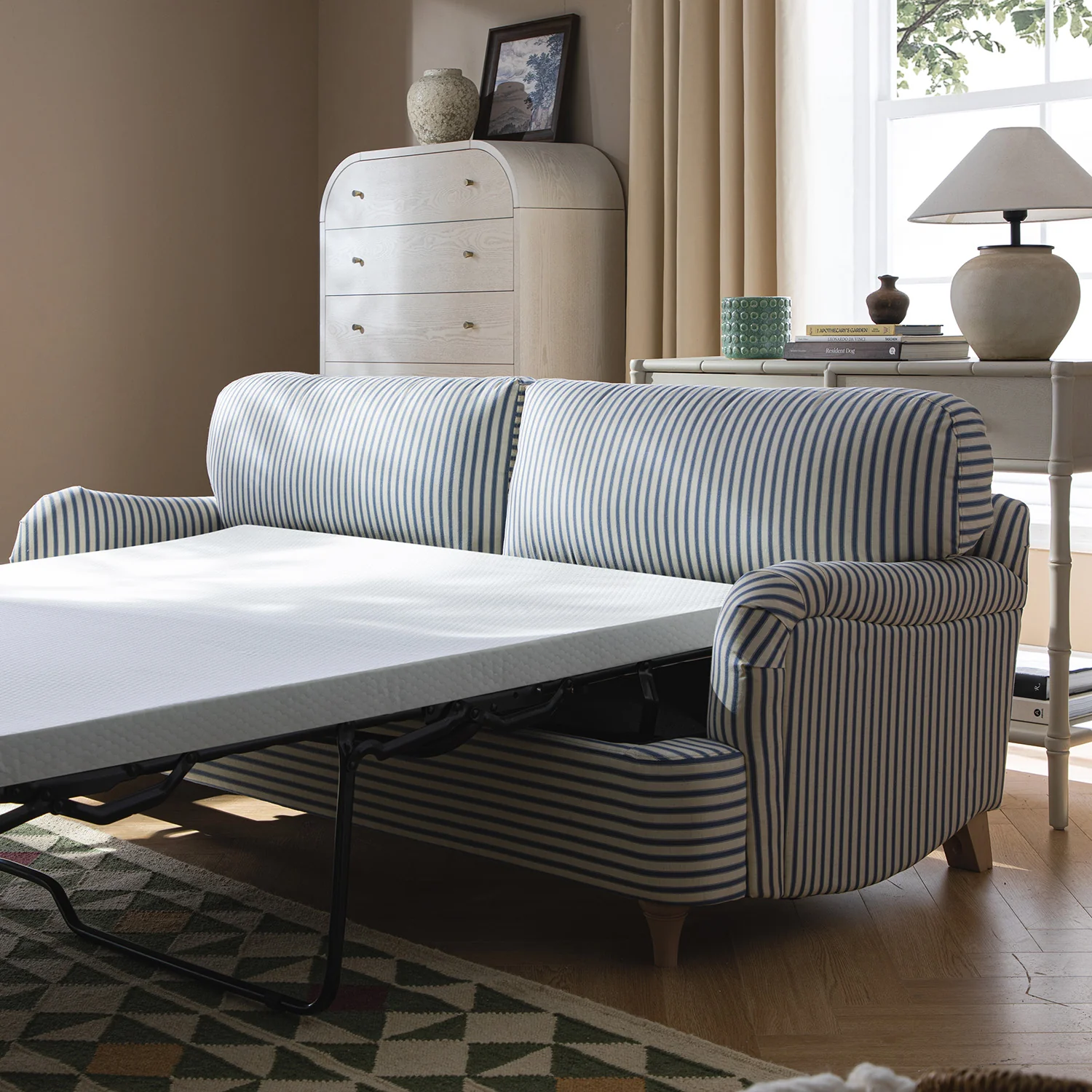 Daphnis Blue Striped Linen Blend Sofa Bed, Large 3-Seater - Image 9