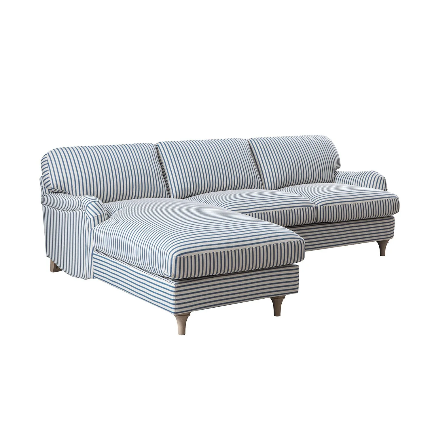 Daphnis Blue Striped Linen Blend Sofa, Grande Chaise Sofa Left Hand Facing - Image 10