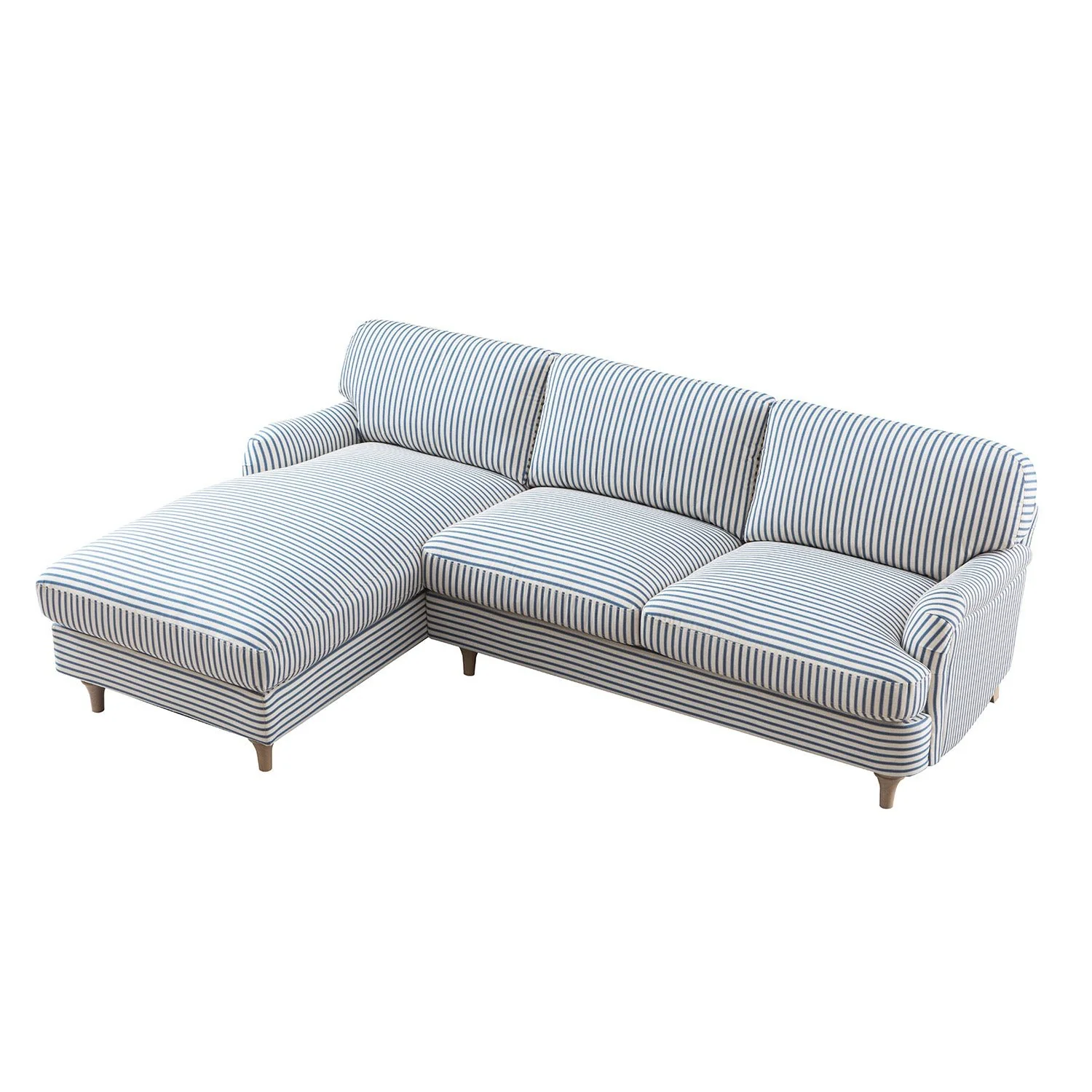 Daphnis Blue Striped Linen Blend Sofa, Grande Chaise Sofa Left Hand Facing - Image 11