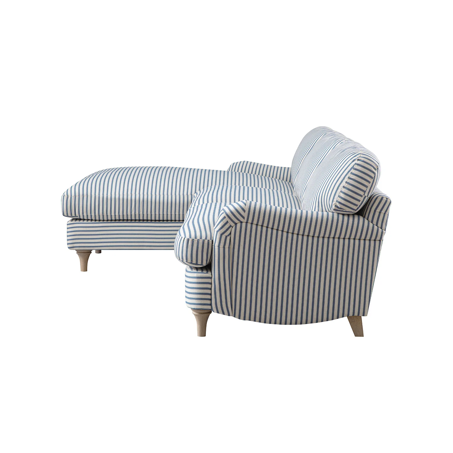 Daphnis Blue Striped Linen Blend Sofa, Grande Chaise Sofa Left Hand Facing - Image 12