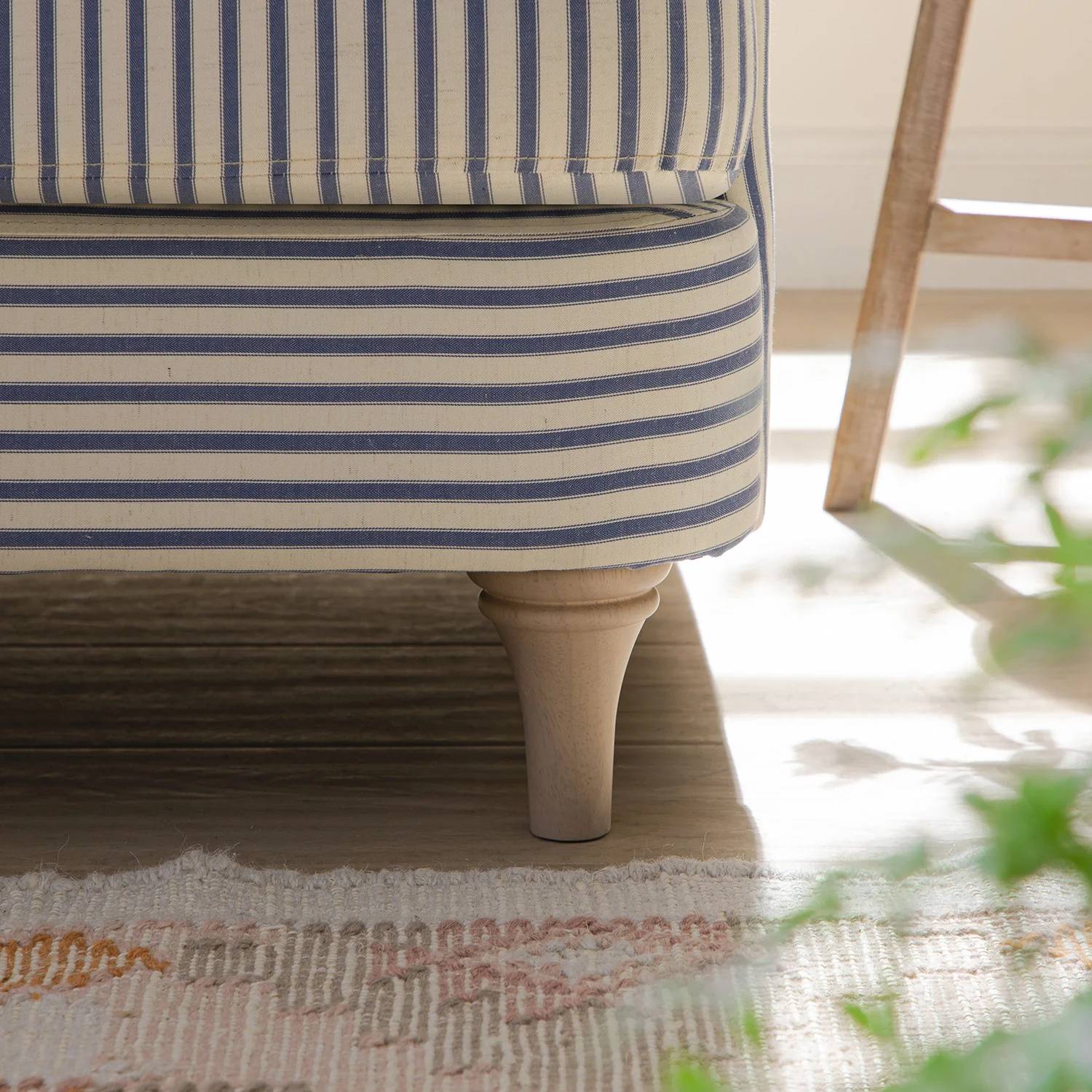 Daphnis Blue Striped Linen Blend Sofa, Grande Chaise Sofa Left Hand Facing - Image 6