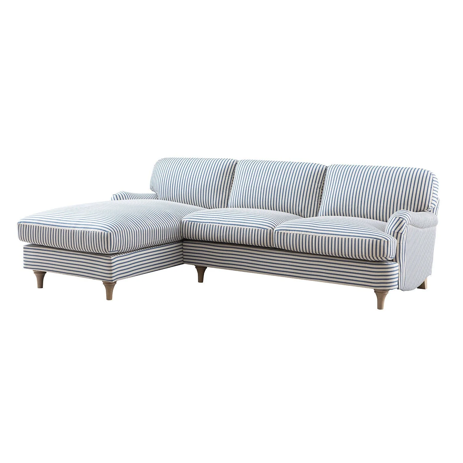 Daphnis Blue Striped Linen Blend Sofa, Grande Chaise Sofa Left Hand Facing - Image 7