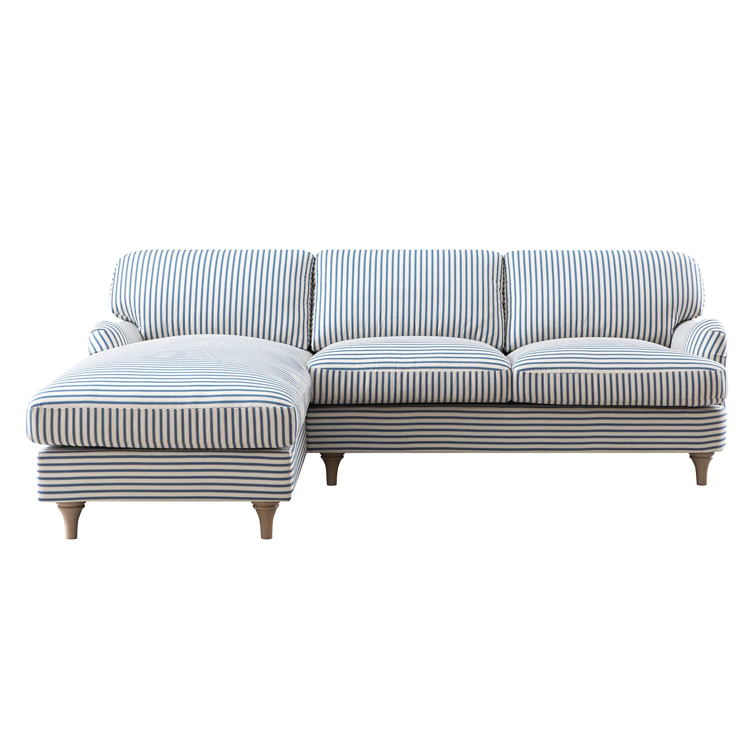 Daphnis Blue Striped Linen Blend Sofa, Grande Chaise Sofa Left Hand Facing - Image 8