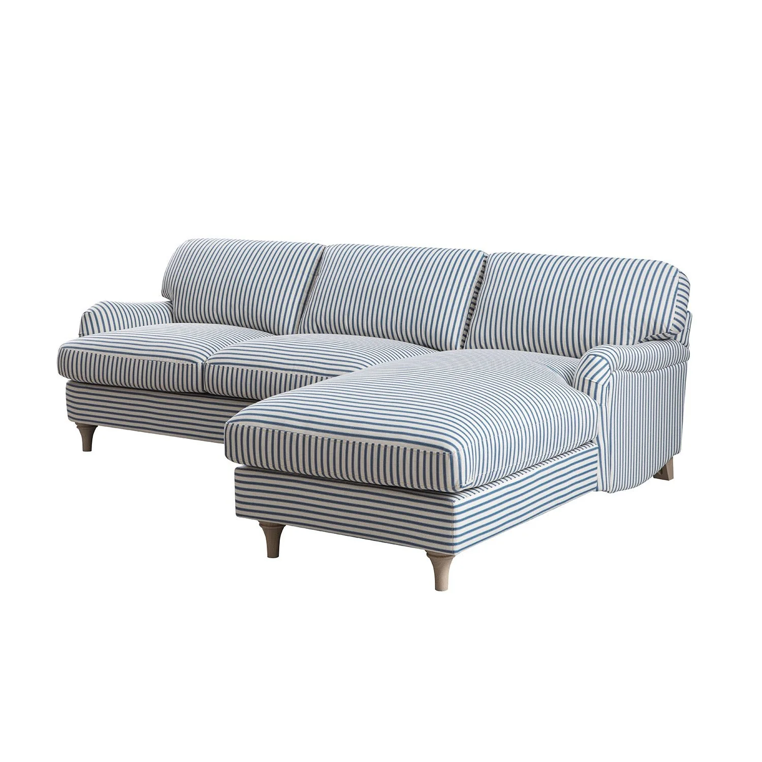 Daphnis Blue Striped Linen Blend Sofa, Grande Chaise Sofa Right Hand Facing - Image 11