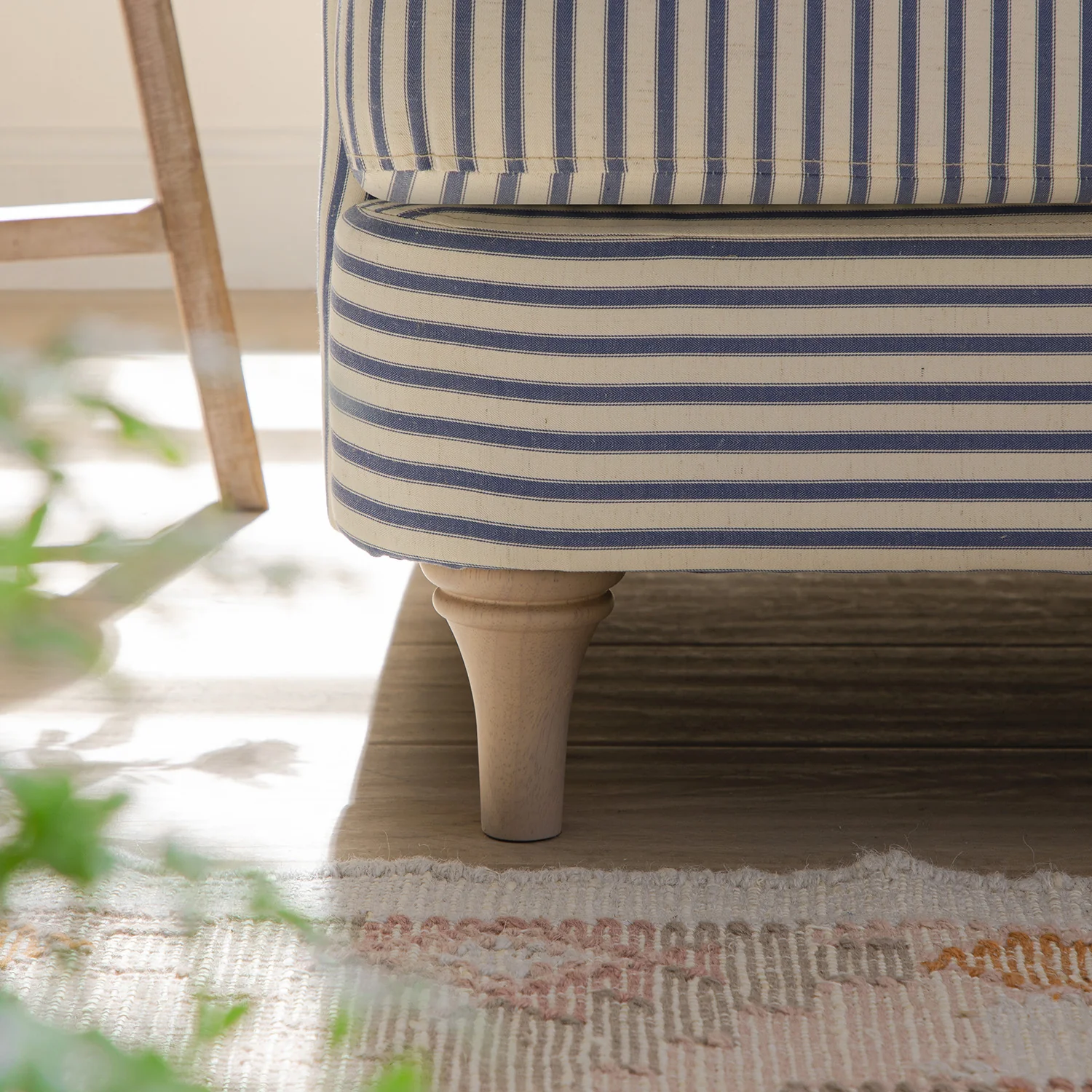 Daphnis Blue Striped Linen Blend Sofa, Grande Chaise Sofa Right Hand Facing - Image 6