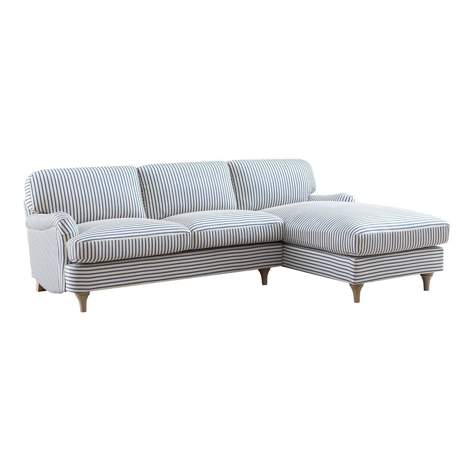 Daphnis Blue Striped Linen Blend Sofa, Grande Chaise Sofa Right Hand Facing - Image 7