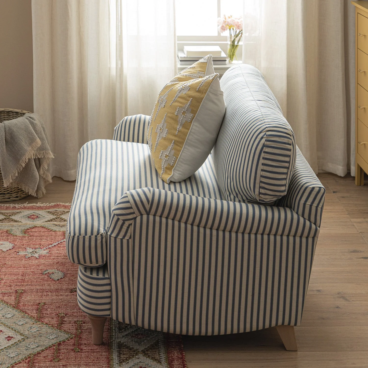 Daphnis Blue Striped Linen Blend Sofa, Loveseat - Image 3