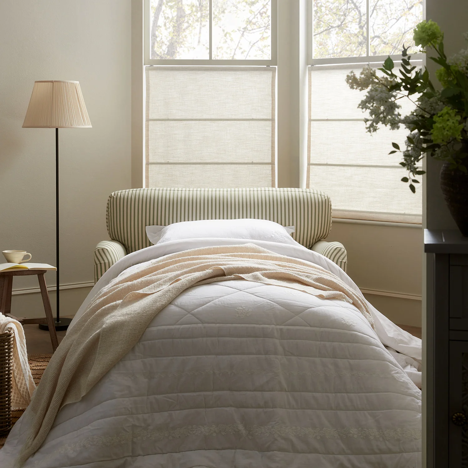 Daphnis Green Striped Linen Blend Fabric Sofa Bed, Loveseat - Image 4