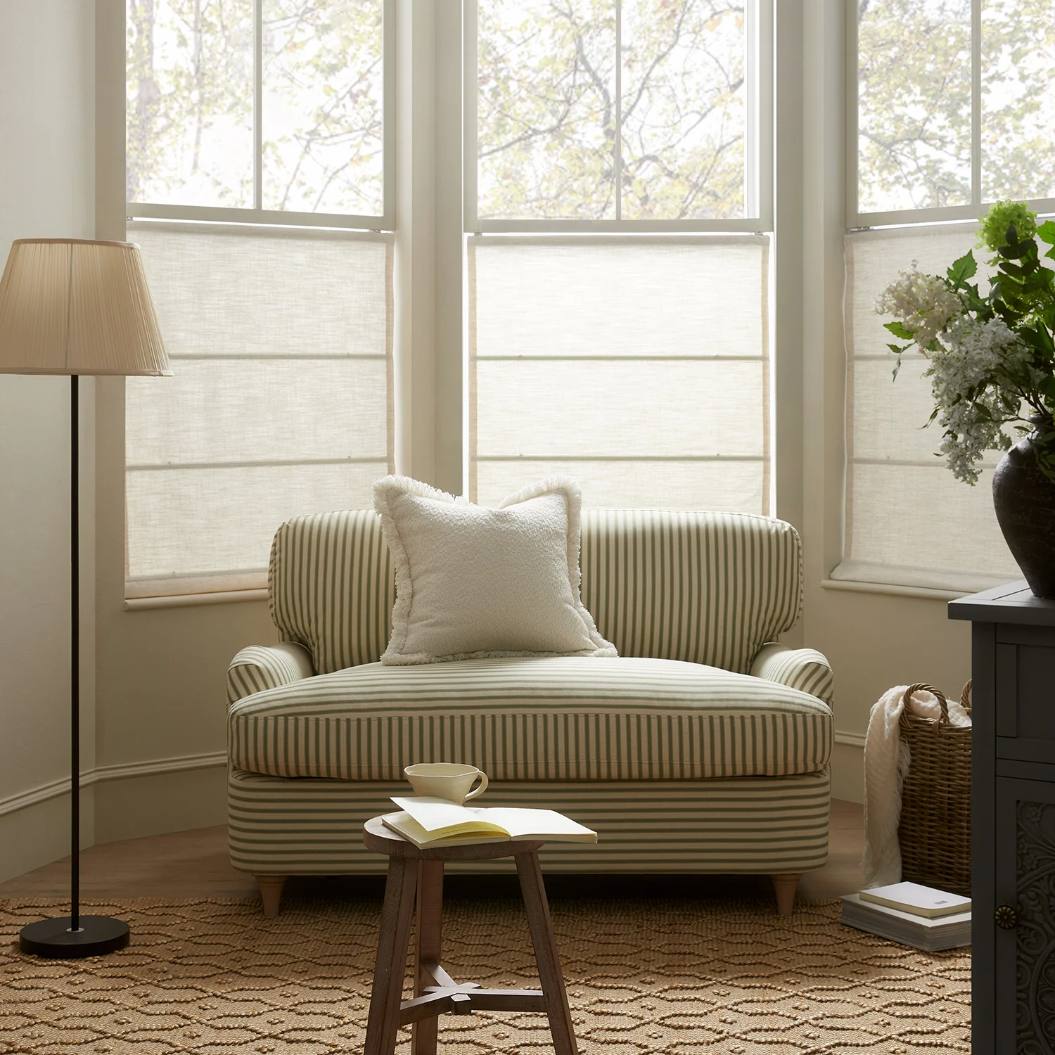 Daphnis Green Striped Linen Blend Fabric Sofa Bed, Loveseat - Image 5