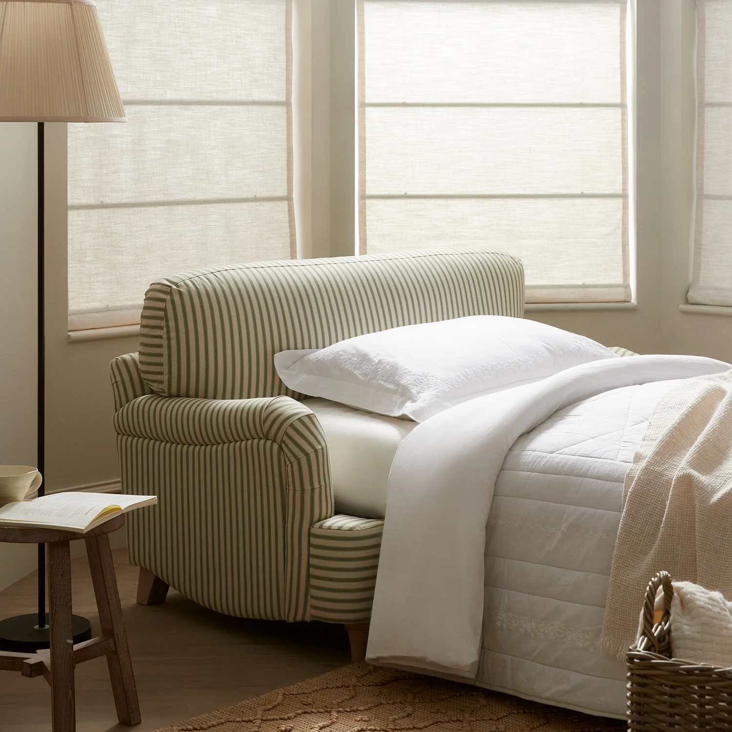 Daphnis Green Striped Linen Blend Fabric Sofa Bed, Loveseat - Image 7