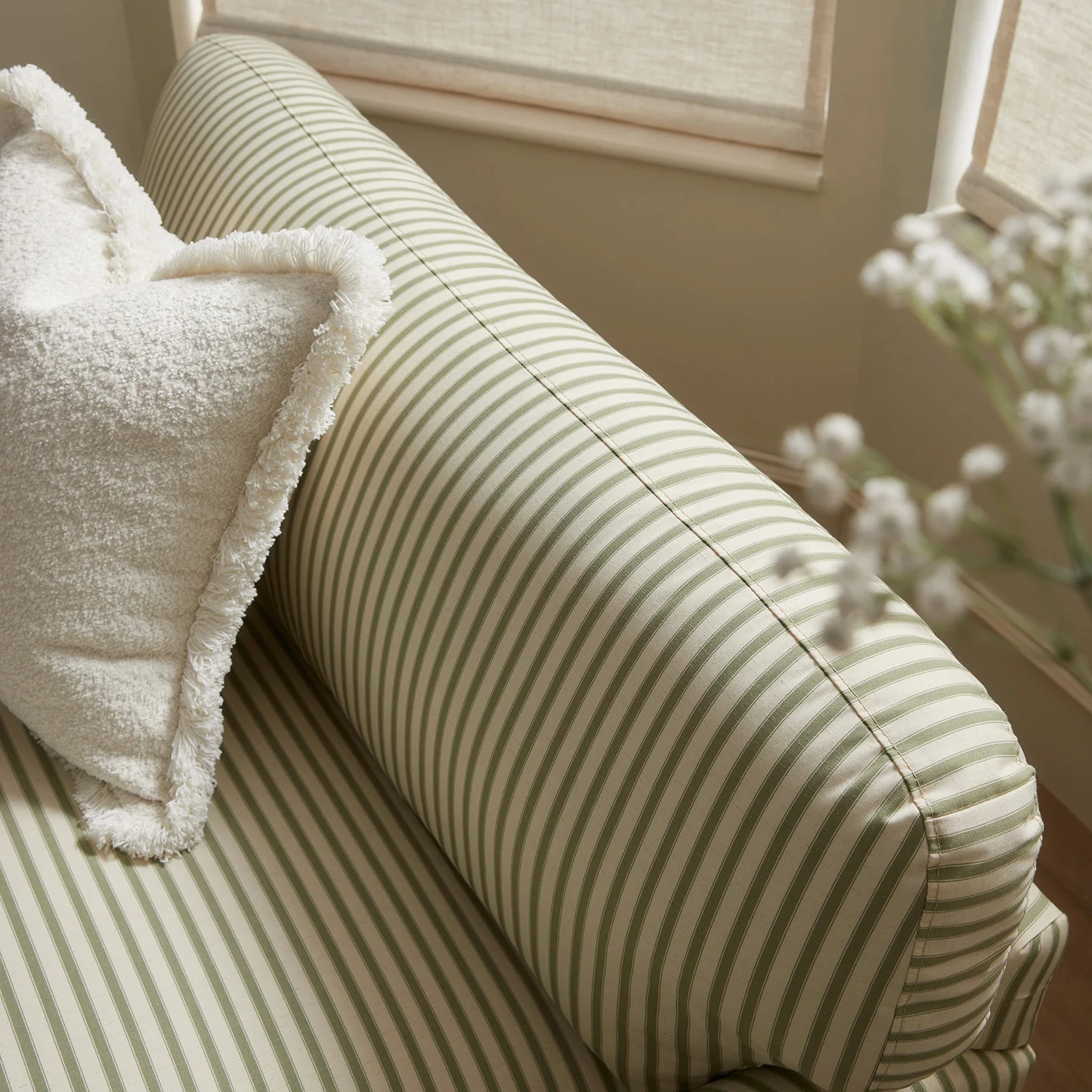 Daphnis Green Striped Linen Blend Fabric Sofa Bed, Loveseat - Image 9