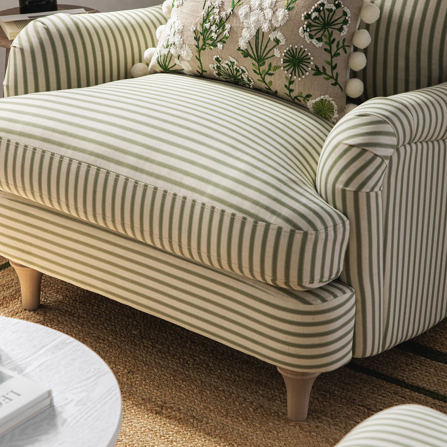 Daphnis Green Striped Linen Blend Sofa, 1-Seater - Image 5