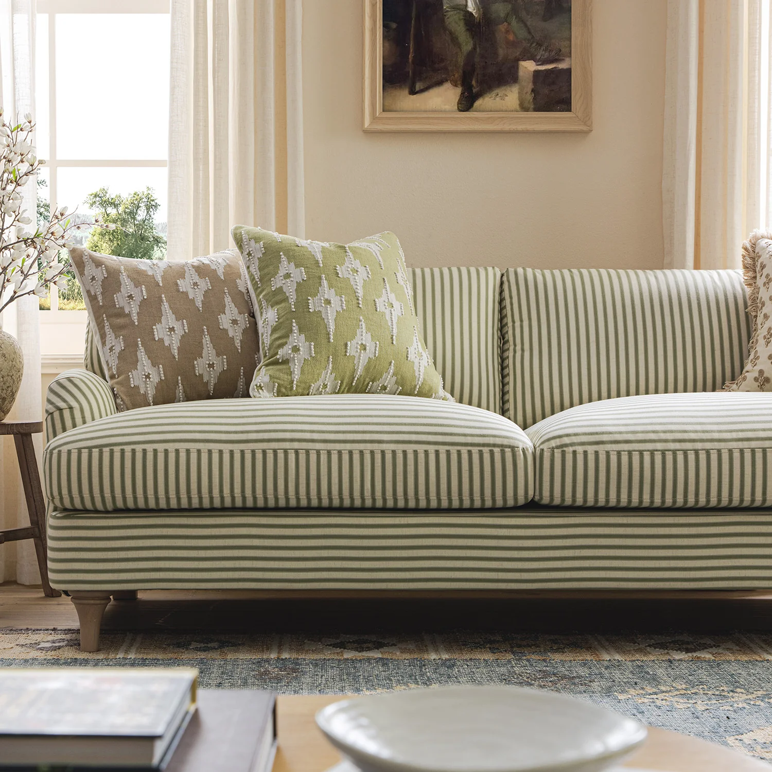 Daphnis Green Striped Linen Blend Sofa, 3-Seater - Image 3