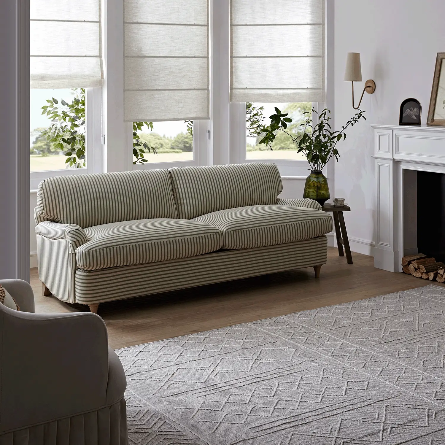 Daphnis Green Striped Linen Blend Sofa Bed, Large 3-Seater - Image 3