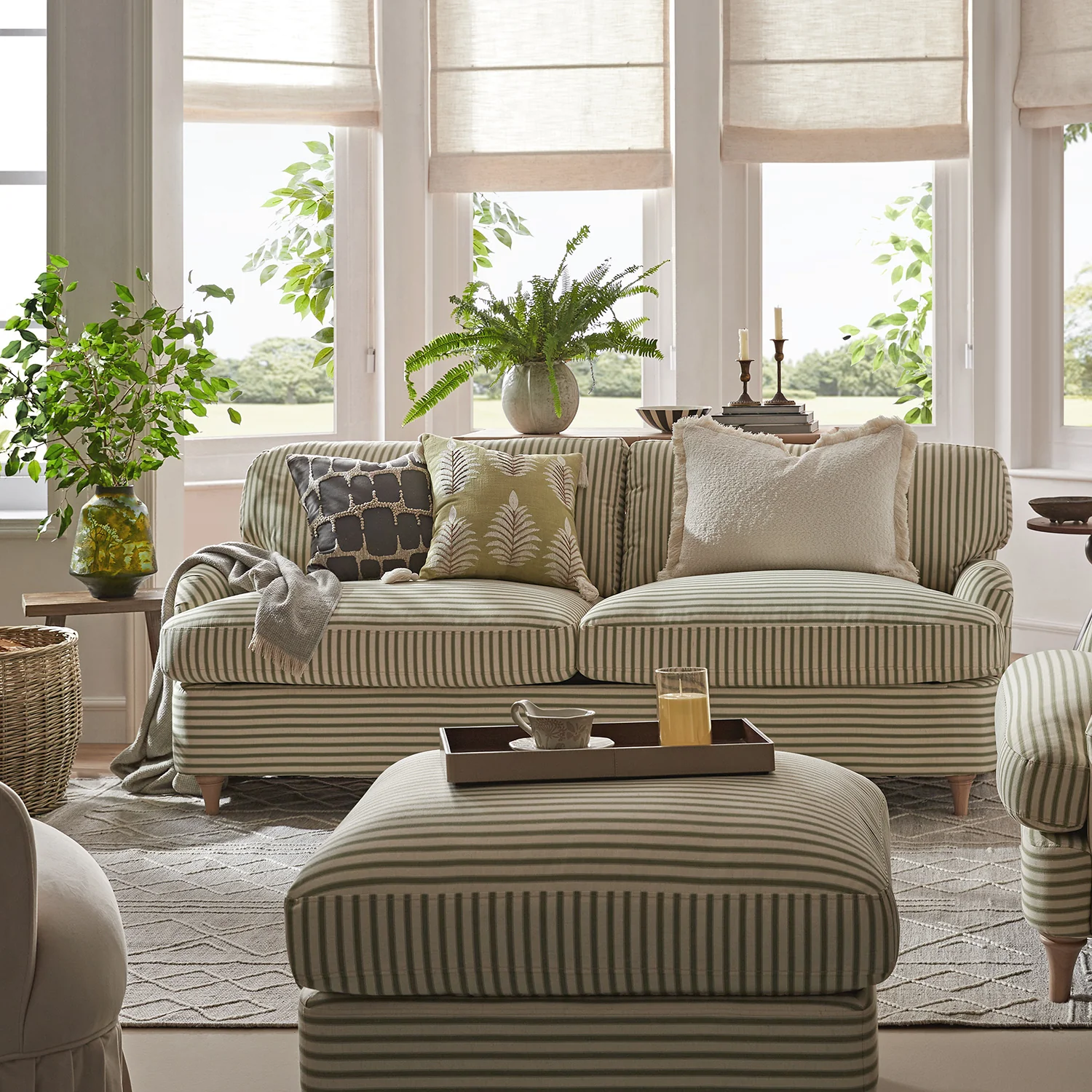 Daphnis Green Striped Linen Blend Sofa Bed, Large 3-Seater - Image 5