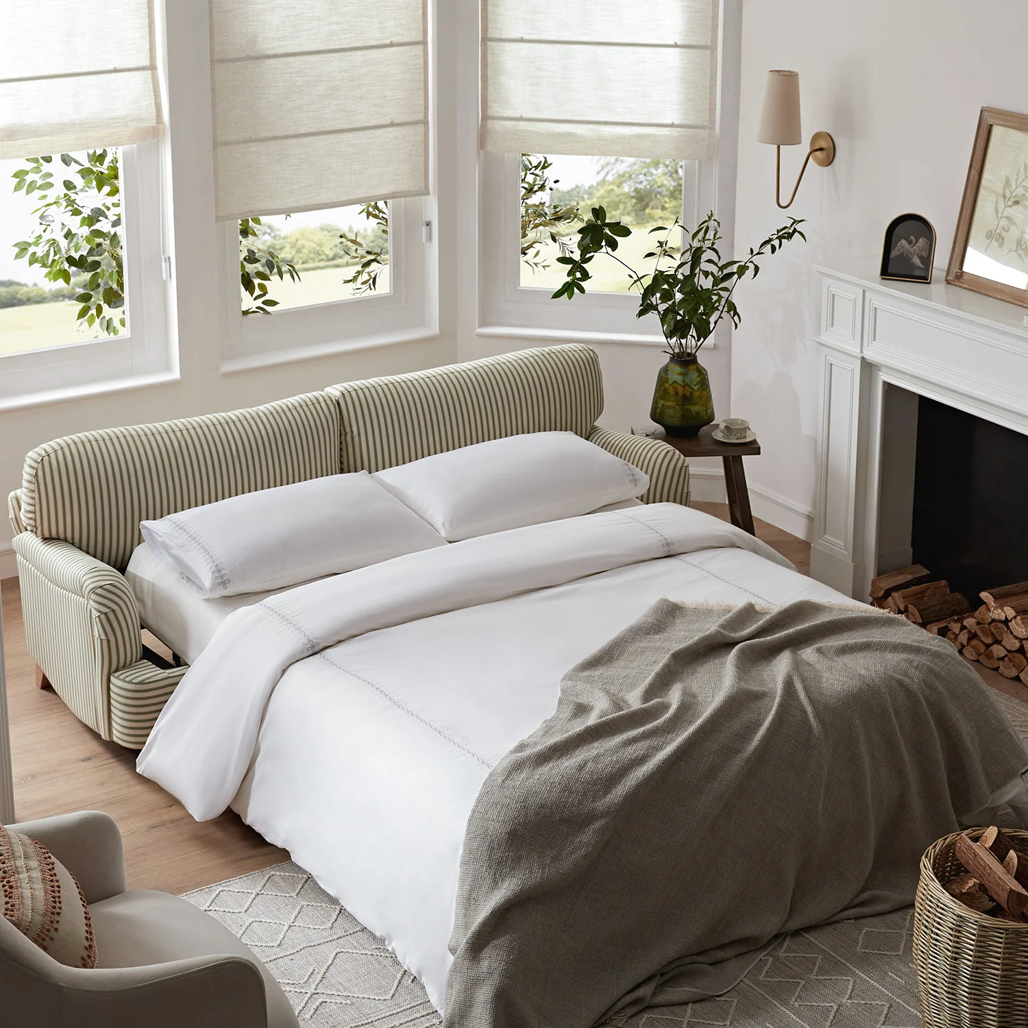 Daphnis Green Striped Linen Blend Sofa Bed, Large 3-Seater - Image 6