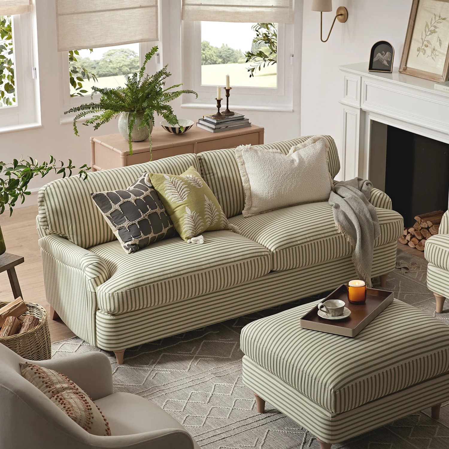 Daphnis Green Striped Linen Blend Sofa Bed, Large 3-Seater - Image 7