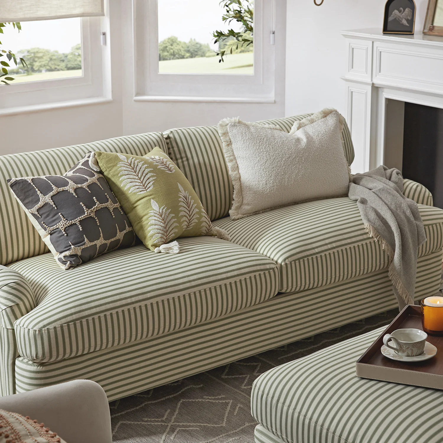 Daphnis Green Striped Linen Blend Sofa Bed, Large 3-Seater - Image 8