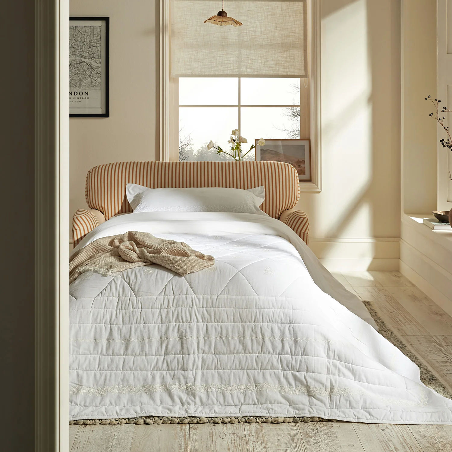 Daphnis Ochre Striped Linen Blend Fabric Sofa Bed, Loveseat - Image 4