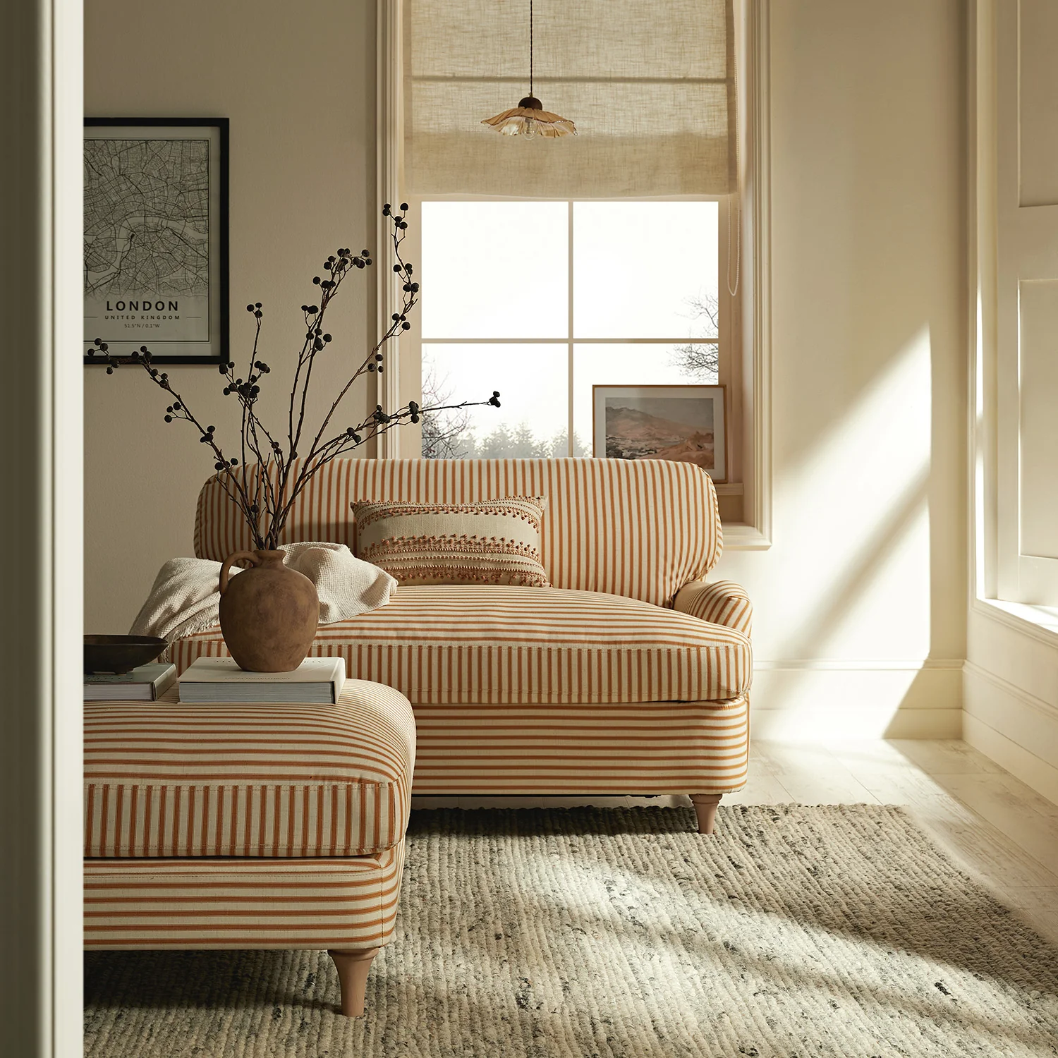 Daphnis Ochre Striped Linen Blend Fabric Sofa Bed, Loveseat - Image 5