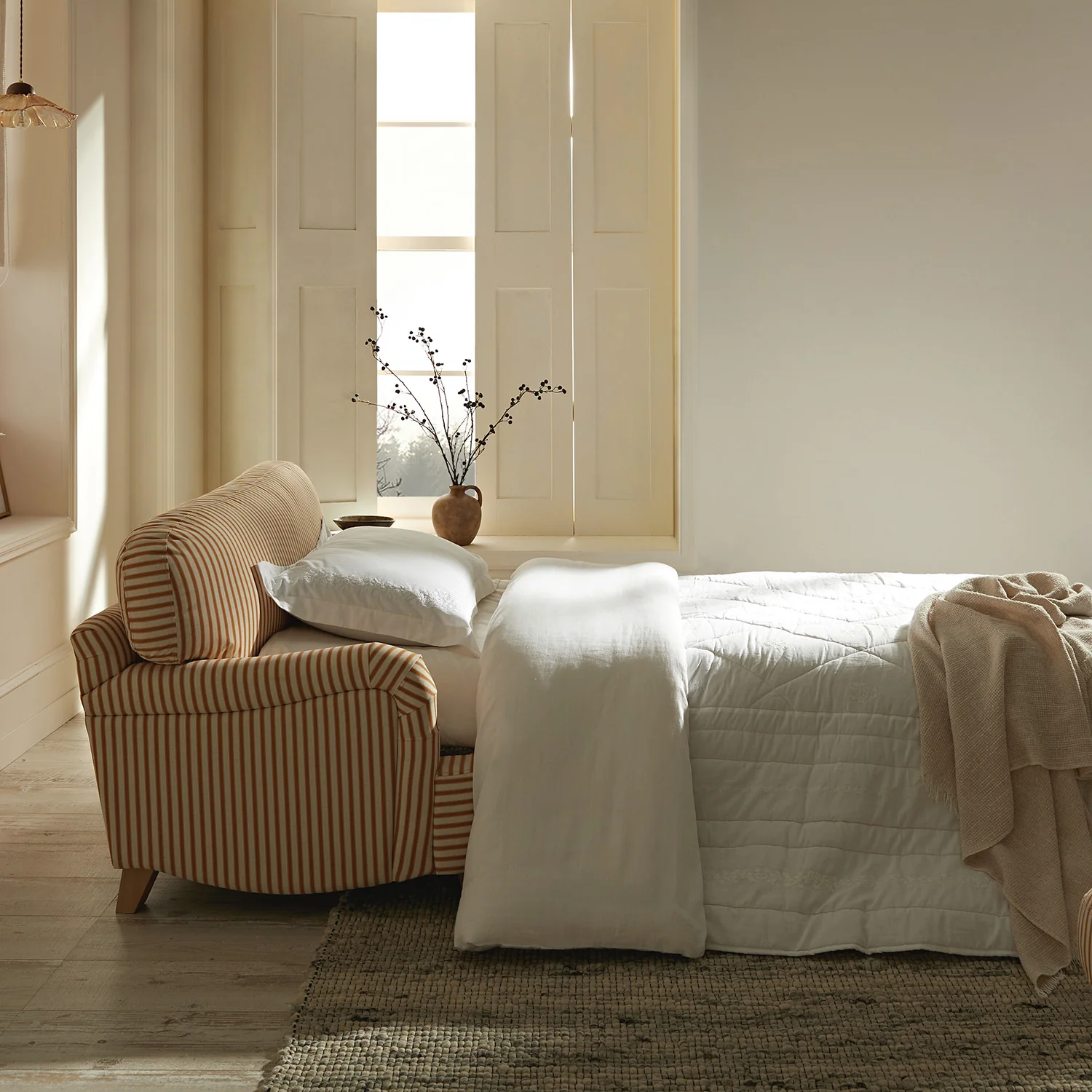 Daphnis Ochre Striped Linen Blend Fabric Sofa Bed, Loveseat - Image 8