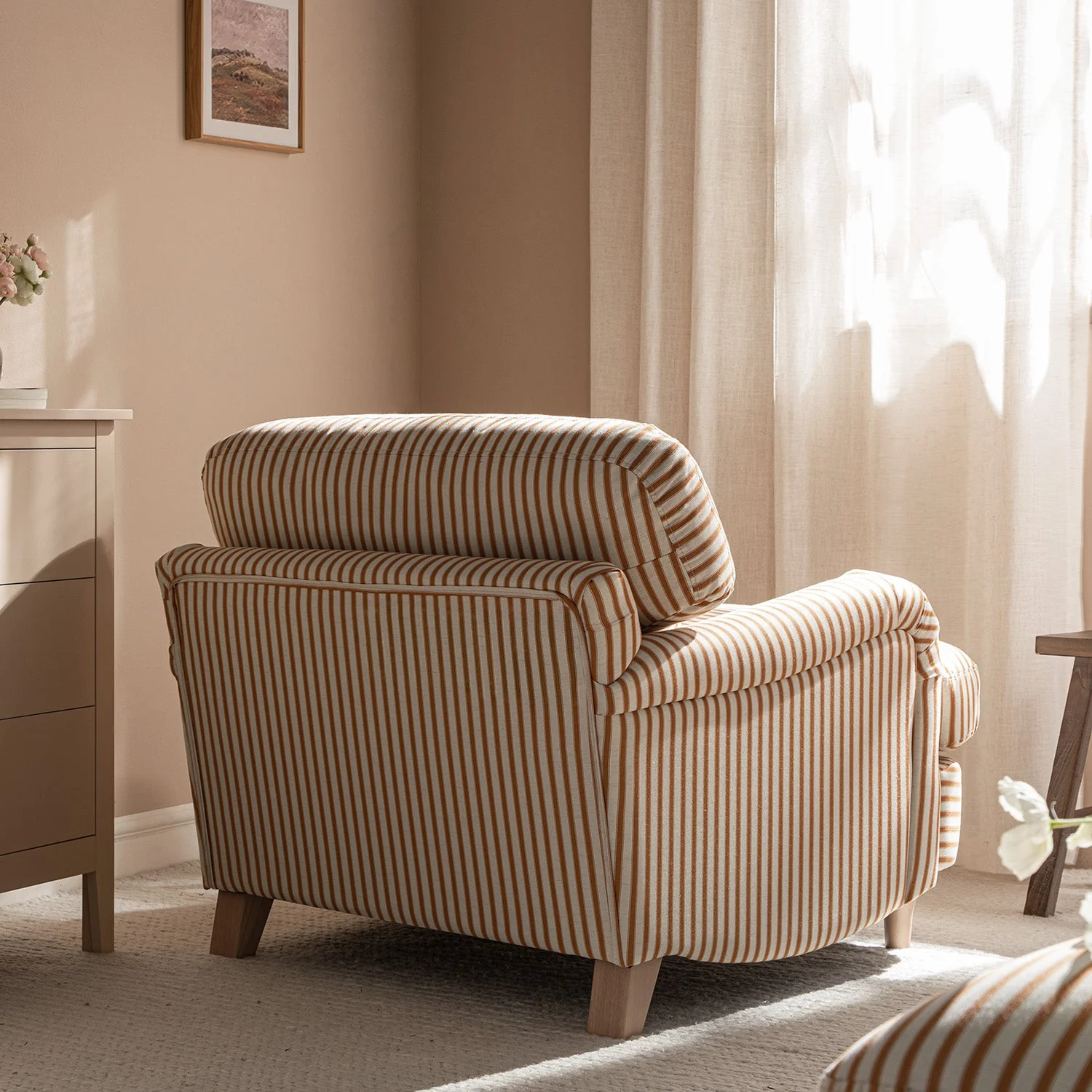 Daphnis Ochre Striped Linen Blend Sofa, 1-Seater - Image 3