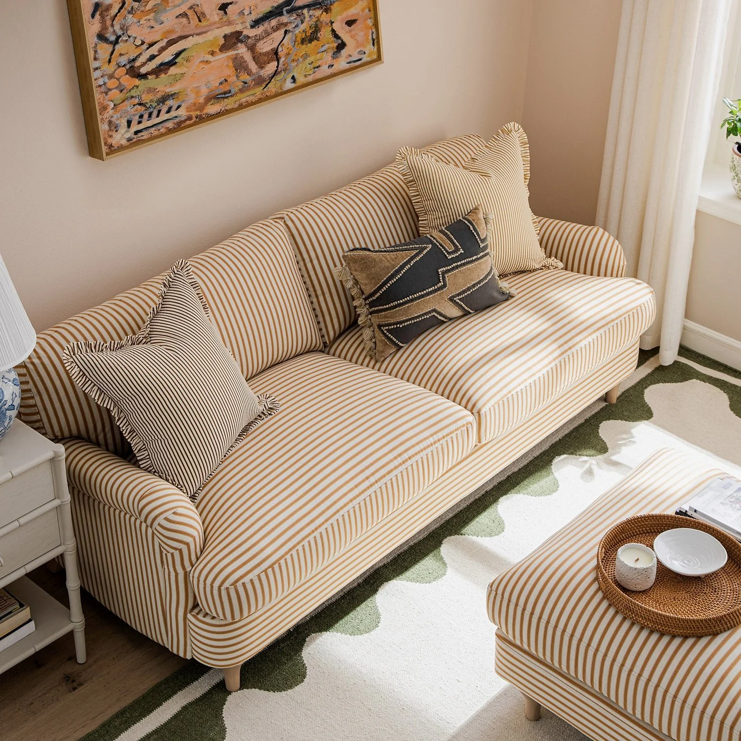 Daphnis Ochre Striped Linen Blend Sofa, 3-Seater - Image 3