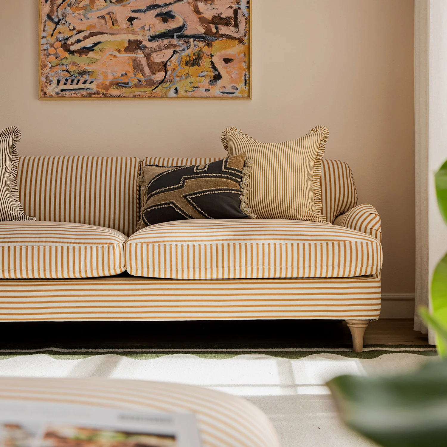 Daphnis Ochre Striped Linen Blend Sofa, 3-Seater - Image 4