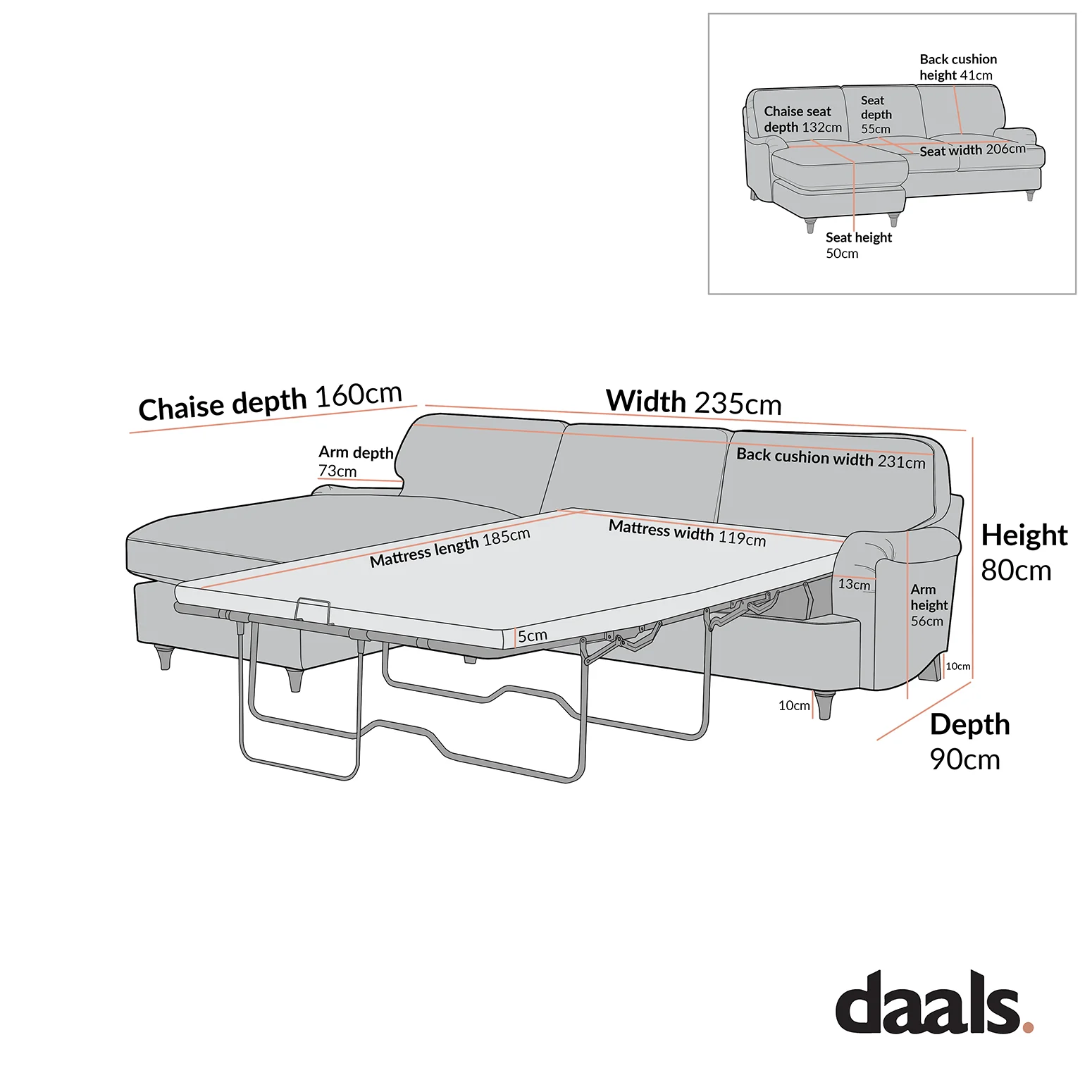 Daphnis Blue Striped Linen Blend Sofa Bed, Grande Chaise Left Hand Facing - Image 10