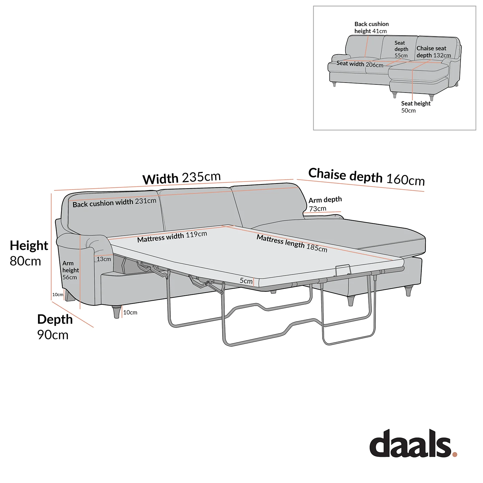 Daphnis Ochre Striped Linen Blend Sofa Bed, Grande Chaise Right Hand Facing - Image 3