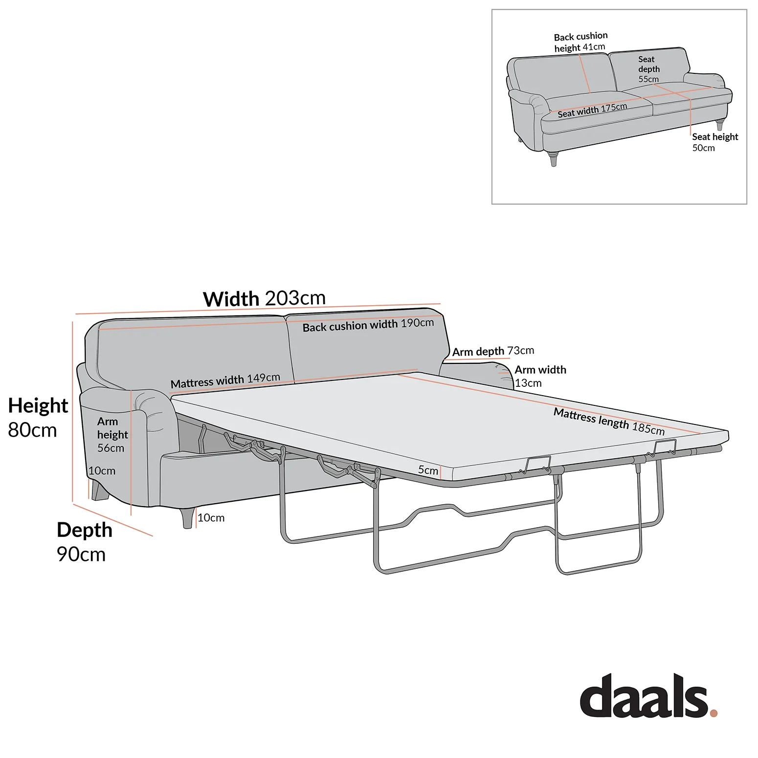 Daphnis Ochre Striped Linen Blend Sofa Bed, Large 3-Seater - Image 13