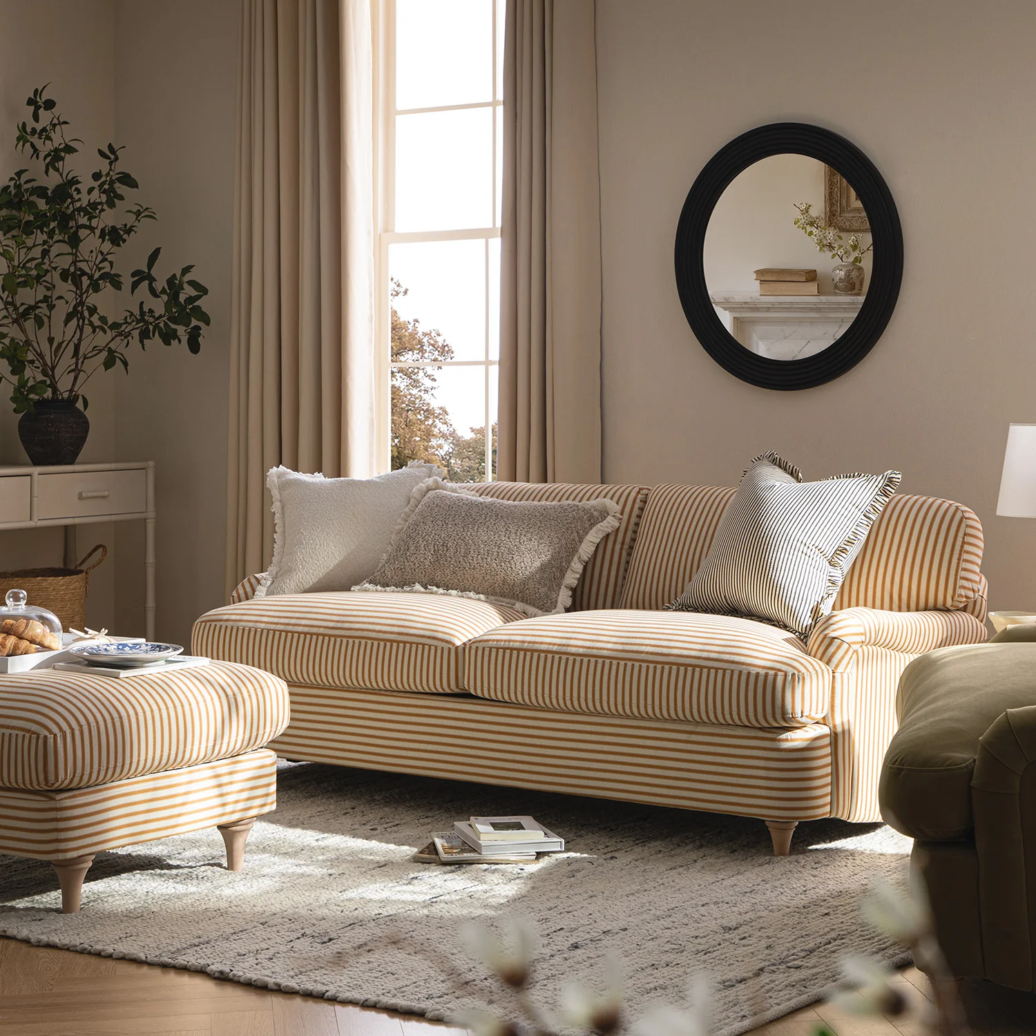 Daphnis Ochre Striped Linen Blend Sofa Bed, Large 3-Seater - Image 3