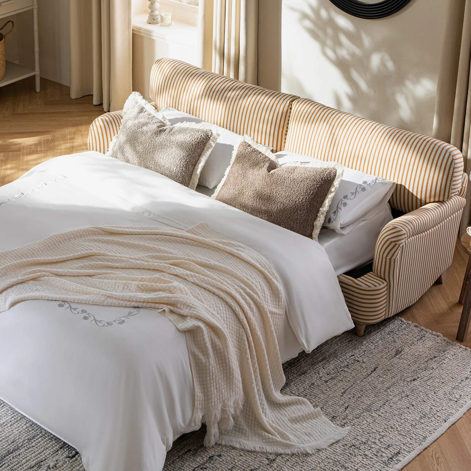 Daphnis Ochre Striped Linen Blend Sofa Bed, Large 3-Seater - Image 6