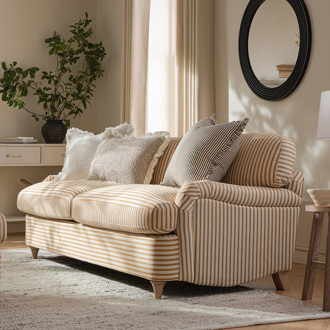 Daphnis Ochre Striped Linen Blend Sofa Bed, Large 3-Seater - Image 7