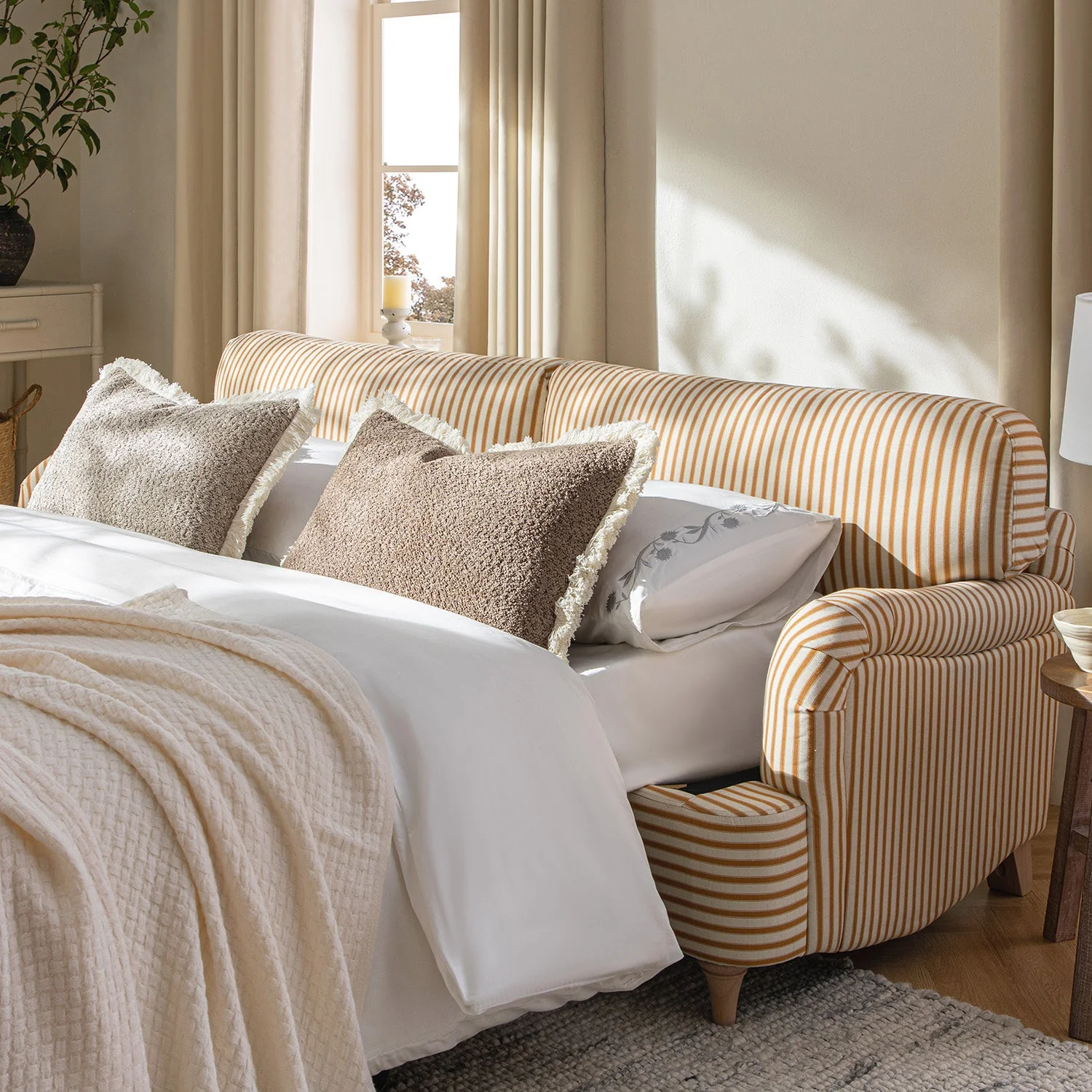 Daphnis Ochre Striped Linen Blend Sofa Bed, Large 3-Seater - Image 8